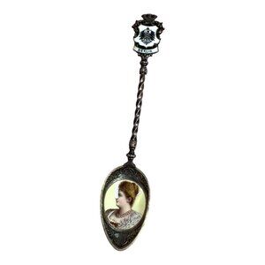 Rare Enamel Portrait Augusta Victoria Germany Sterling 800 Silver Souvenir Spoon